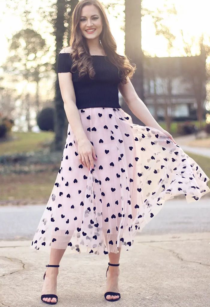 SIERRA | PINK LAYERED SKIRT WITH HEART DETAILS