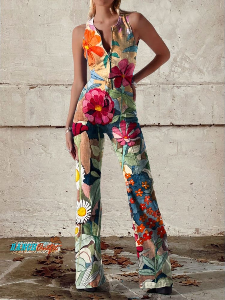 AOIFE VINTAGE FLORAL DENIM JUMPSUIT