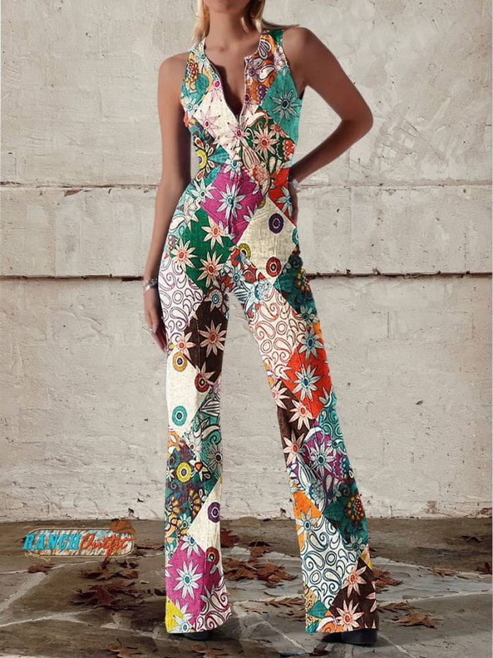 SAOIRSE FLORAL SPLICED DENIM JUMPSUIT