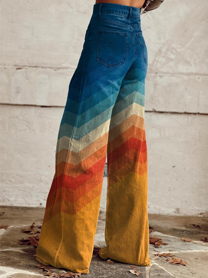 URSULA ORANGE AND BLUE STRIPES WIDE LEG PANTS